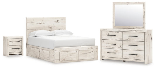 Lawroy  Panel Storage Bed With Mirrored Dresser And Nightstand