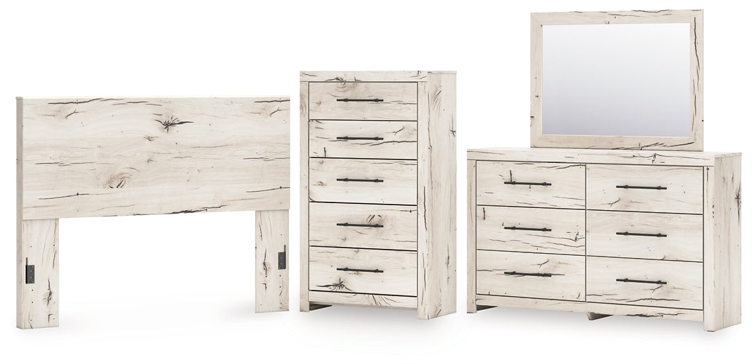 Lawroy  Panel Headboard With Mirrored Dresser And Chest