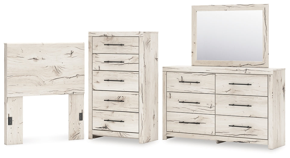 Lawroy  Panel Headboard With Mirrored Dresser And Chest