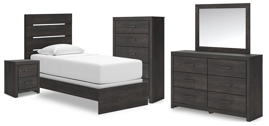 Hollivern  Panel Bed With Mirrored Dresser, Chest And Nightstand
