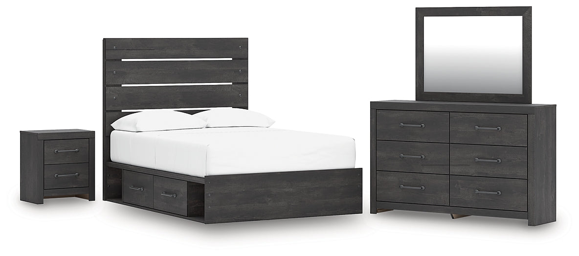 Hollivern  Panel Bed With Storage With Mirrored Dresser And Nightstand