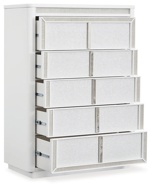 Chalanna California  Upholstered Storage Bed With Mirrored Dresser And Chest