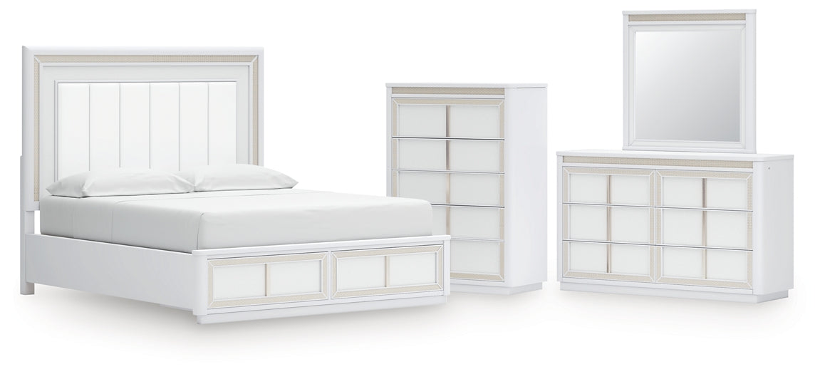 Chalanna California  Upholstered Storage Bed With Mirrored Dresser And Chest