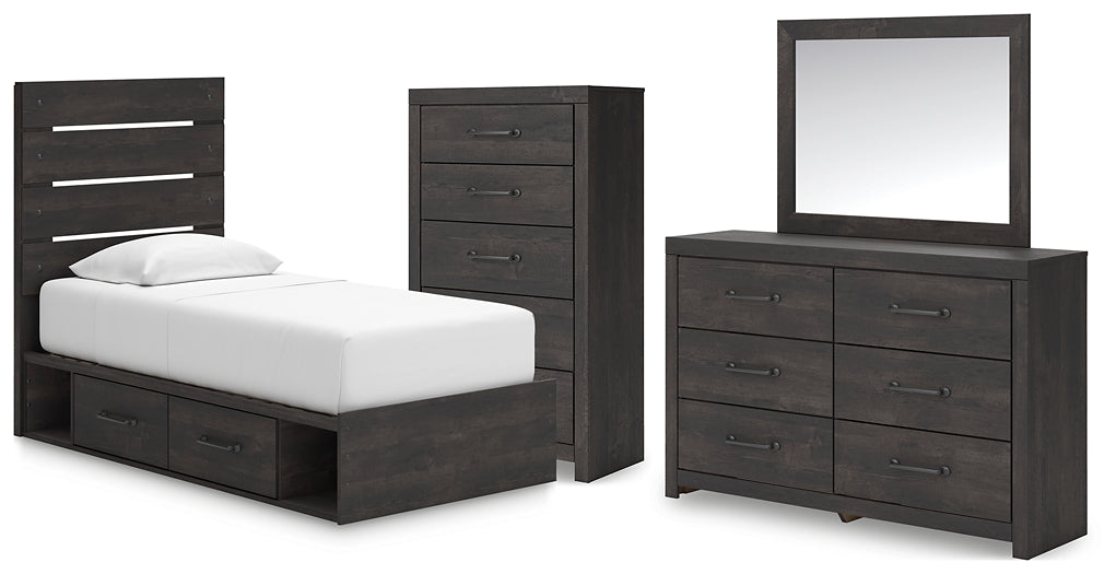 Hollivern  Panel Bed With Storage With Mirrored Dresser And Chest