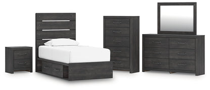 Hollivern  Panel Bed With Storage With Mirrored Dresser, Chest And Nightstand