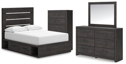 Hollivern  Panel Bed With Storage With Mirrored Dresser And Chest