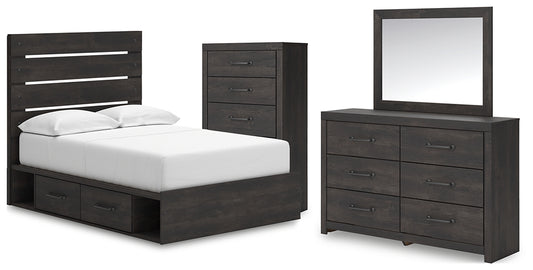 Hollivern  Panel Bed With Storage With Mirrored Dresser And Chest