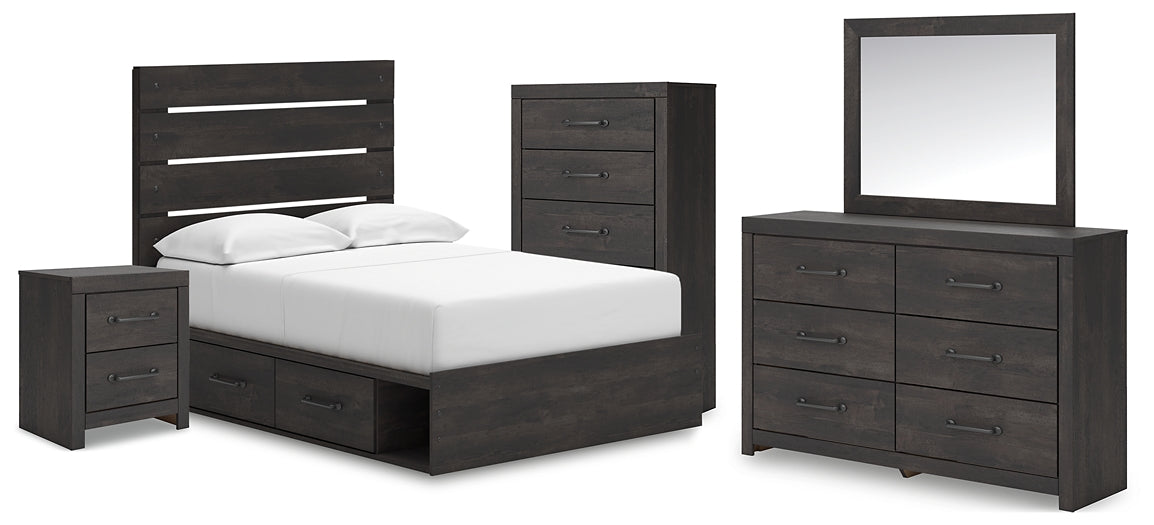 Hollivern  Panel Bed With Storage With Mirrored Dresser, Chest And Nightstand