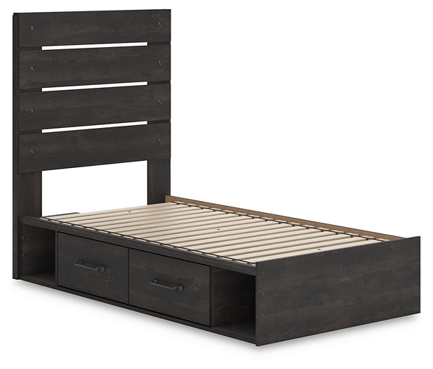 Hollivern  Panel Bed With Storage With Mirrored Dresser