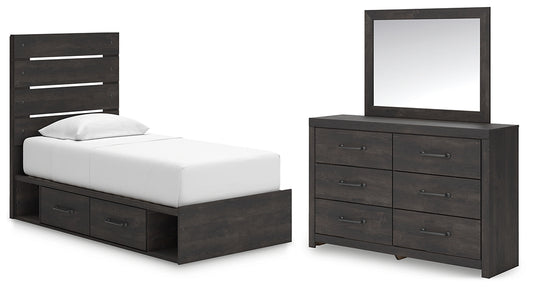 Hollivern  Panel Bed With Storage With Mirrored Dresser