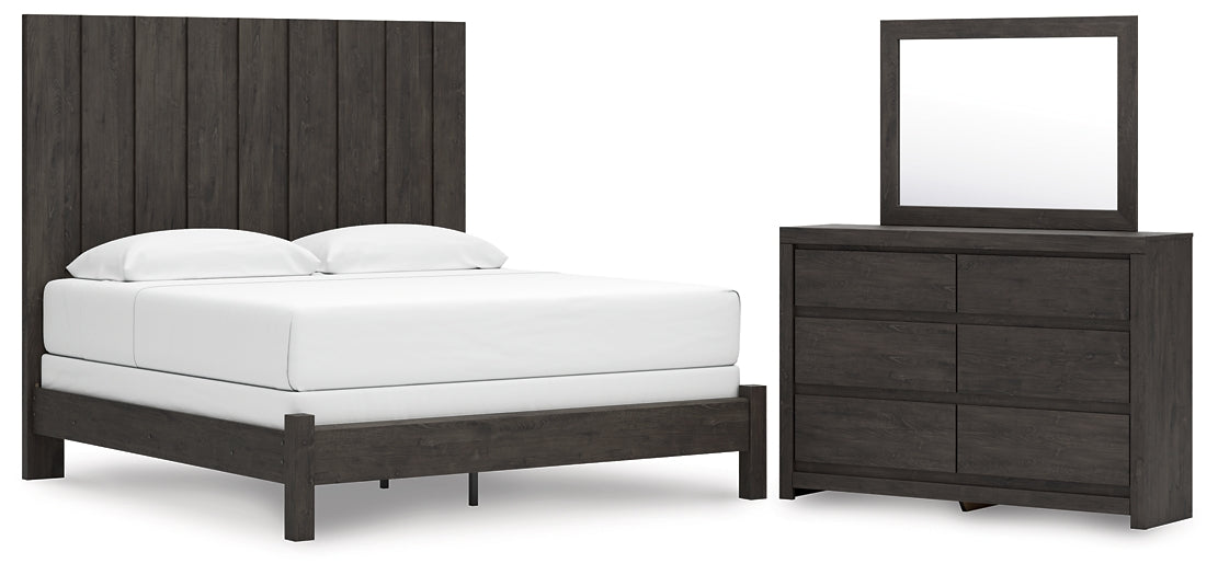 Fraluna  Panel Bed With Mirrored Dresser