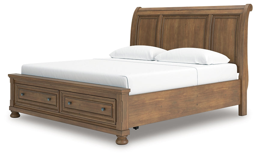 Feddinger  Storage Sleigh Bed With Mirrored Dresser And Nightstand