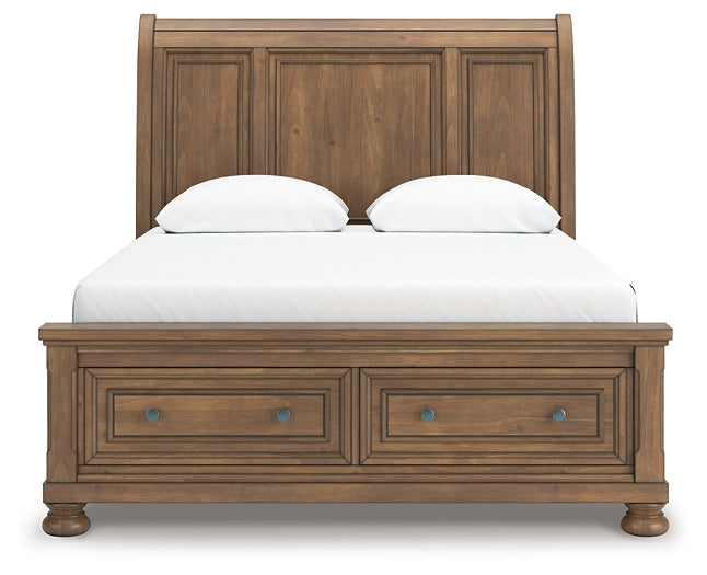 Feddinger  Storage Sleigh Bed With Mirrored Dresser And Chest