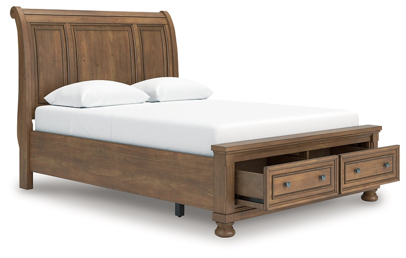 Feddinger  Storage Sleigh Bed With Mirrored Dresser And Chest