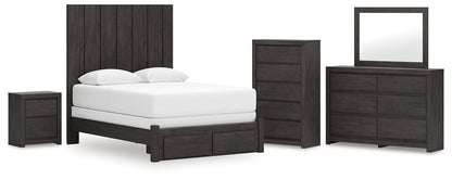 Fraluna  Panel Storage Bed With Mirrored Dresser, Chest And Nightstand