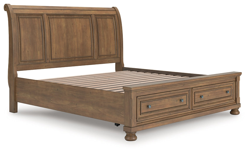 Feddinger  Storage Sleigh Bed With Mirrored Dresser