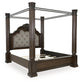 Maylee  Canopy Bed With Mirrored Dresser And Chest