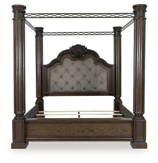 Maylee  Canopy Bed With Mirrored Dresser And Chest