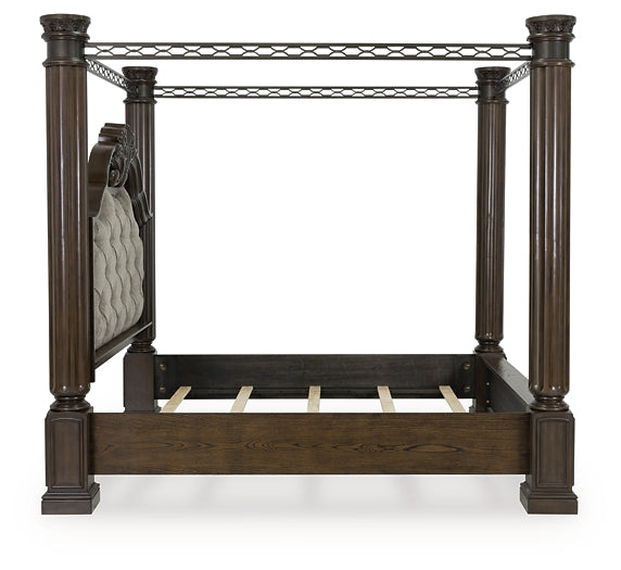 Maylee  Canopy Bed With Mirrored Dresser And Chest