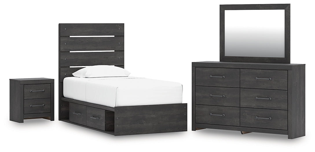 Hollivern  Panel Storage Bed With Mirrored Dresser And Nightstand