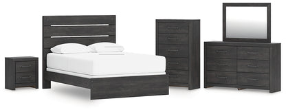 Hollivern  Panel Bed With Mirrored Dresser, Chest And Nightstand