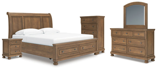 Feddinger  Storage Sleigh Bed With Mirrored Dresser, Chest And Nightstand