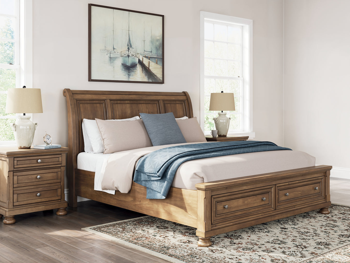 Feddinger California  Storage Sleigh Bed With Mirrored Dresser And Chest