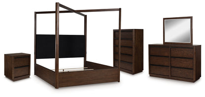 Dilenno  Canopy Bed With Mirrored Dresser, Chest And Nightstand