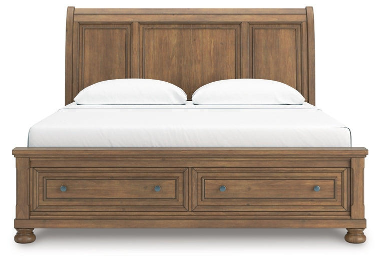 Feddinger  Storage Sleigh Bed With Mirrored Dresser And Chest