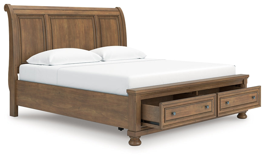 Feddinger  Storage Sleigh Bed With Mirrored Dresser And Chest