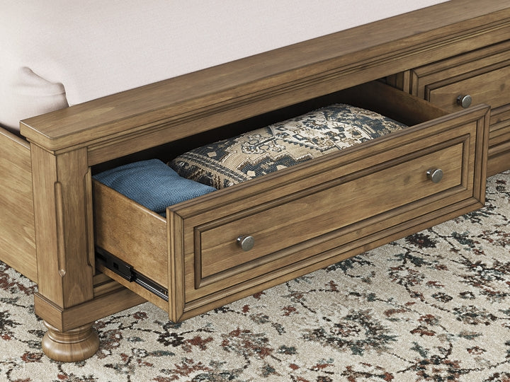 Feddinger  Storage Sleigh Bed With Mirrored Dresser And Chest