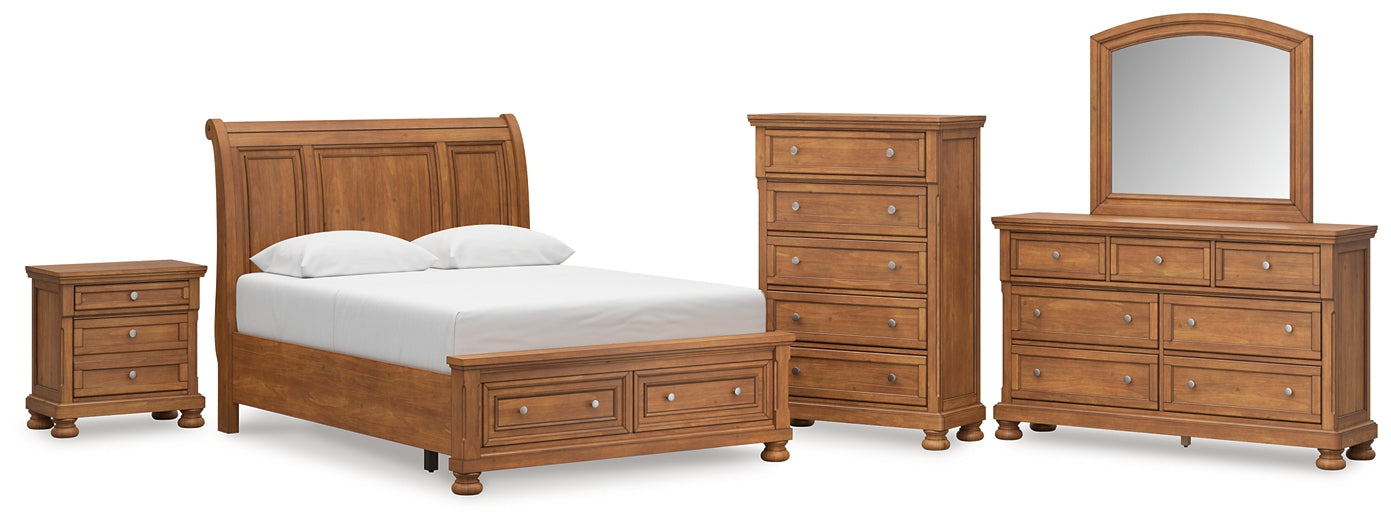 Feddinger  Storage Sleigh Bed With Mirrored Dresser, Chest And Nightstand