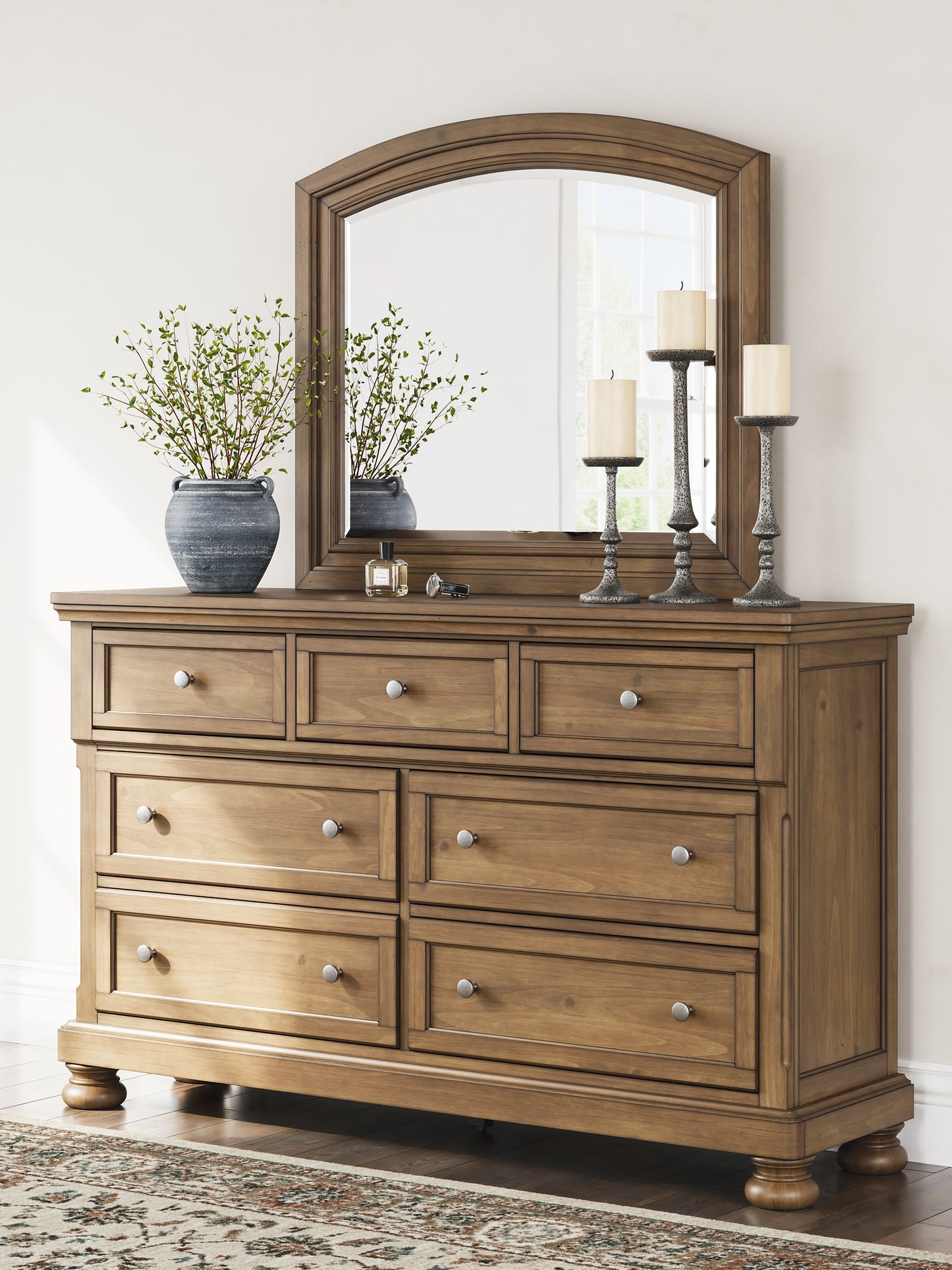 Feddinger  Panel Bed With Mirrored Dresser, Chest And Nightstand