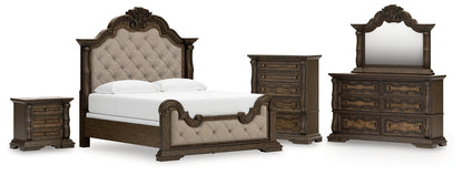 Maylee  Upholstered Bed, Dresser, Mirror, Chest And Nightstand
