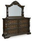 Maylee  Upholstered Bed With Mirrored Dresser And Chest