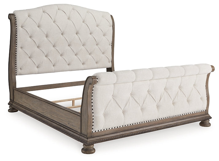 Ardenfield  Upholstered Sleigh Bed With Mirrored Dresser