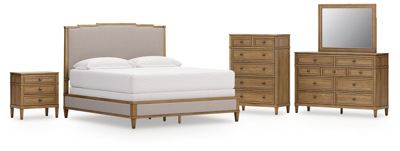 Sharlance  Upholstered Panel Bed With Mirrored Dresser, Chest And Nightstand