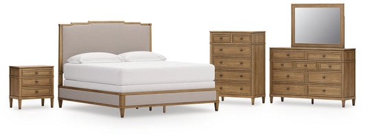 Sharlance  Upholstered Panel Bed With Mirrored Dresser, Chest And Nightstand