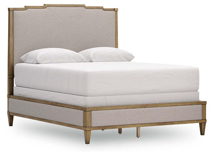 Sharlance  Upholstered Panel Bed With Mirrored Dresser
