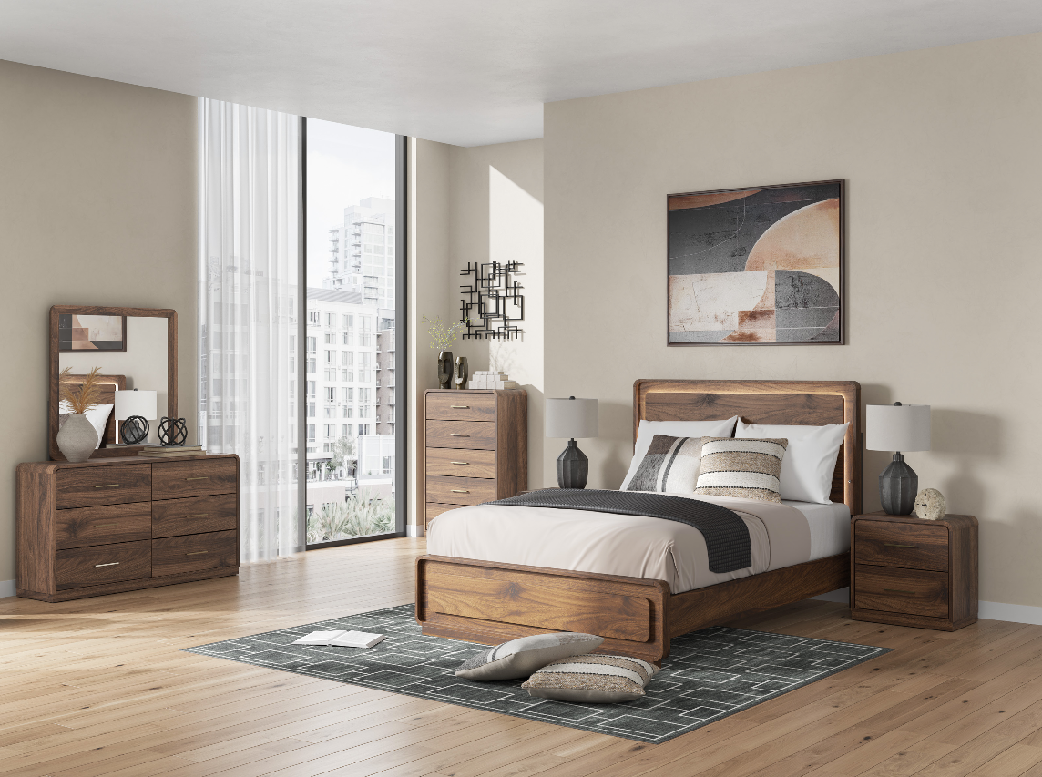 Fortlorn  Panel Bed With Mirrored Dresser