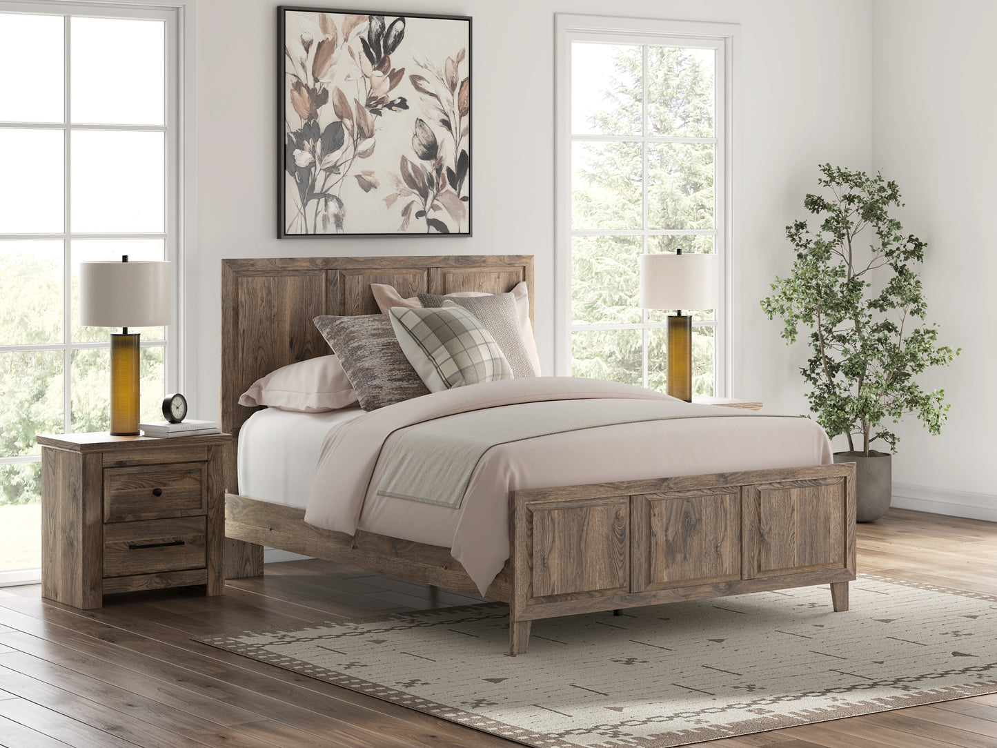 Rusticott  Panel Bed With Mirrored Dresser