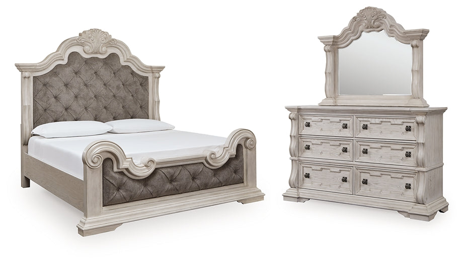 Bruchandi  Upholstered Panel Bed With Mirrored Dresser