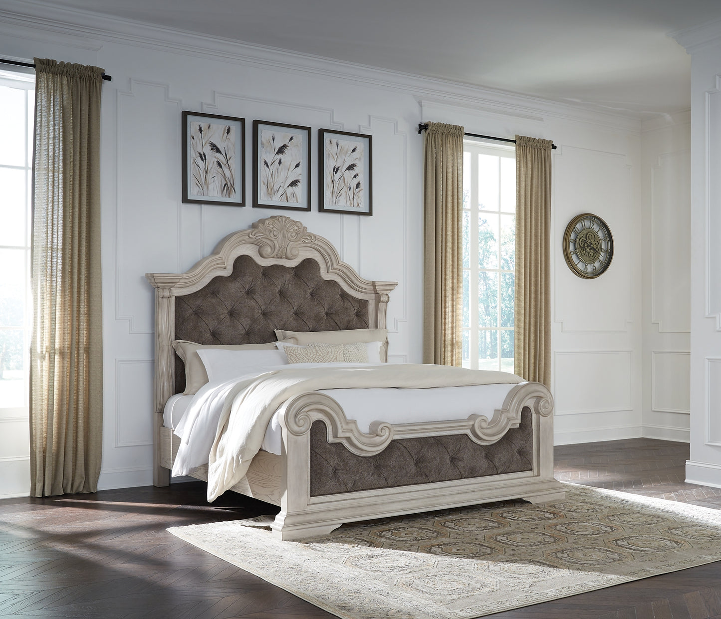 Bruchandi  Upholstered Panel Bed With Mirrored Dresser