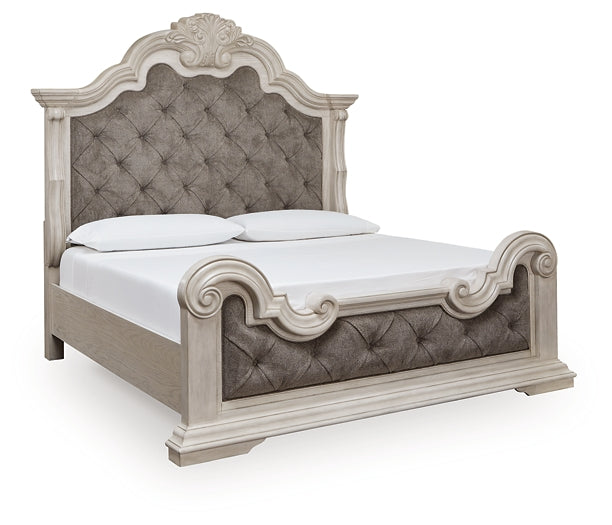 Bruchandi California  Upholstered Panel Bed With Mirrored Dresser And Nightstand