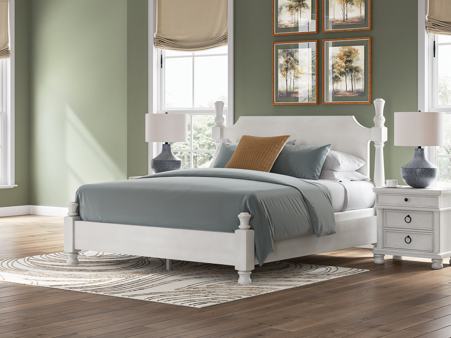 Rowlenstown  Poster Bed, Dresser, Mirror And Nightstand