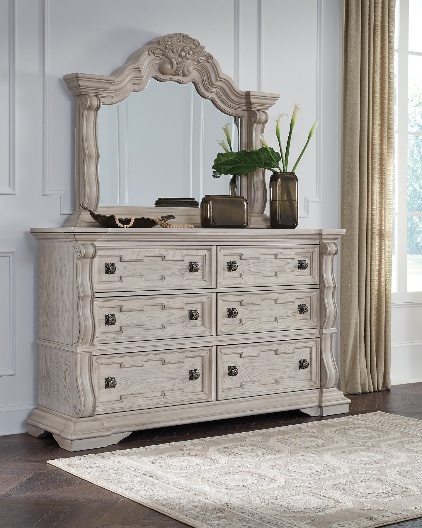 Bruchandi California  Upholstered Panel Bed With Mirrored Dresser