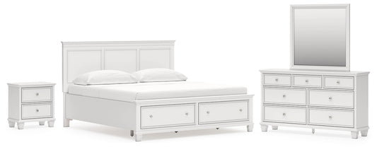 Fortman  Panel Storage Bed With Mirrored Dresser And Nightstand