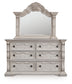 Bruchandi  Upholstered Panel Bed With Mirrored Dresser And Nightstand