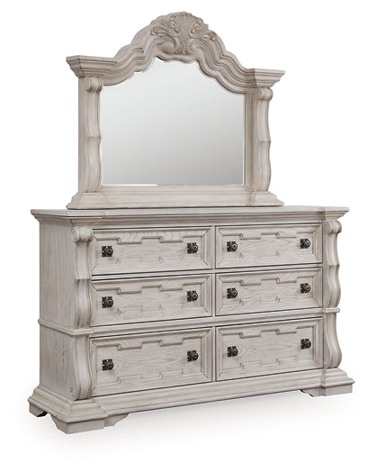 Bruchandi  Upholstered Panel Bed With Mirrored Dresser And Nightstand