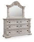 Bruchandi  Upholstered Panel Bed With Mirrored Dresser And Nightstand